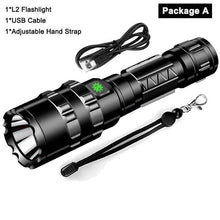 Load image into Gallery viewer, 65000 Lumens LED Tactical Flashlight Ultra Bright USB Rechargeable Waterproof Scout Light Torch Hunting Light 5 Modes Flashlamps