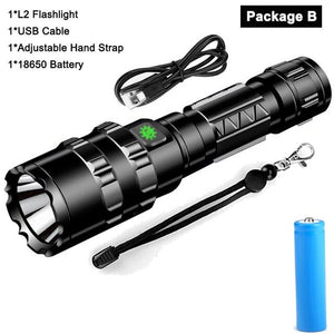 65000 Lumens LED Tactical Flashlight Ultra Bright USB Rechargeable Waterproof Scout Light Torch Hunting Light 5 Modes Flashlamps