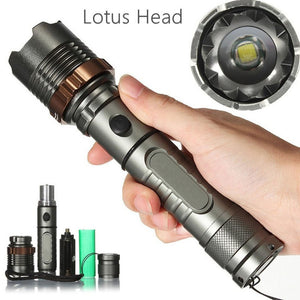 Portable Elfeland Tactical Military T6 Flashlight LED Rechargeable Zoomable Flashlight Torch Aluminum Alloy with Lotus Head