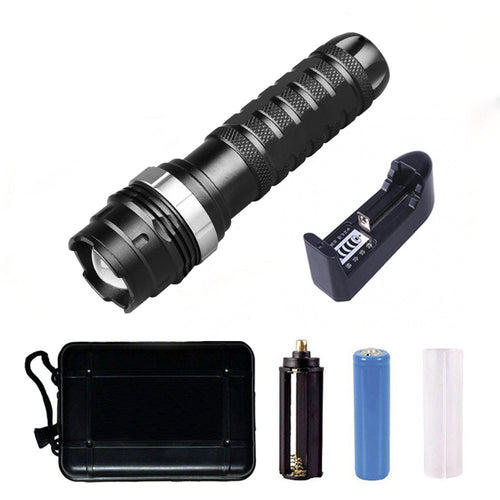 Copy of XML-T6 LED Adjustable Zoom Rechargeable Light Torch, Outdoor Handheld Super Bright 5 Modes Zoomable Aluminium Alloy Tactical Flashlight for Hunting Cycling Climbing Camping Black