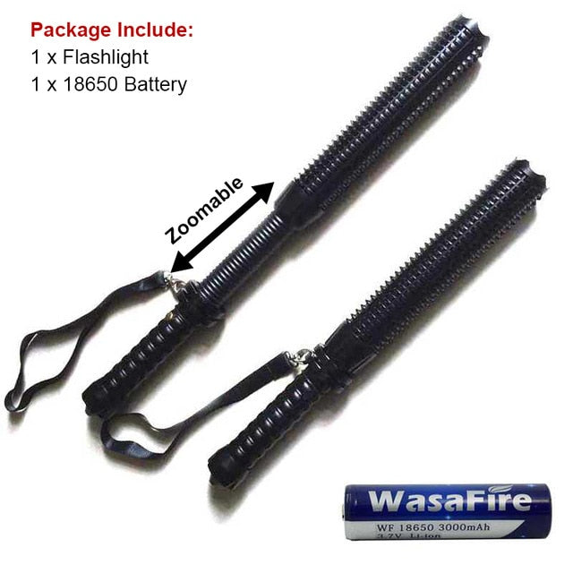 Sets Powerful Zoomable XML Q5 Led Flashlight Telescopic Self Defense Stick Tactical Baton Rechargeable Flash Light Torch 18650