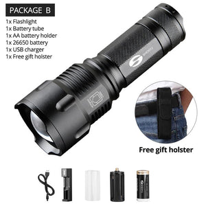 SHENYU Powerful Tactical LED Flashlight CREE T6 L2 Zoom Waterproof Torch for 26650 Rechargeable or AA Battery Bike Flashlight