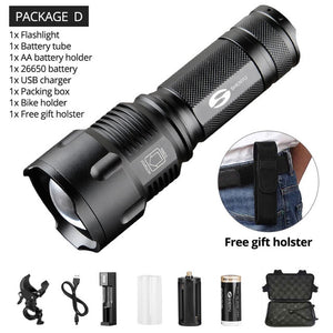 SHENYU Powerful Tactical LED Flashlight CREE T6 L2 Zoom Waterproof Torch for 26650 Rechargeable or AA Battery Bike Flashlight